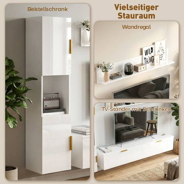 Wohnwand 83B-692V90WT 4er Set Weiß - Holzwerkstoff - 33 x 30 x 180 cm