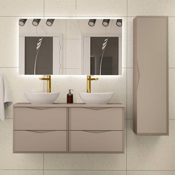 Dubbele wastafel Ellie beige - plaatmateriaal op houtbasis - 121 x 53 x 47 cm