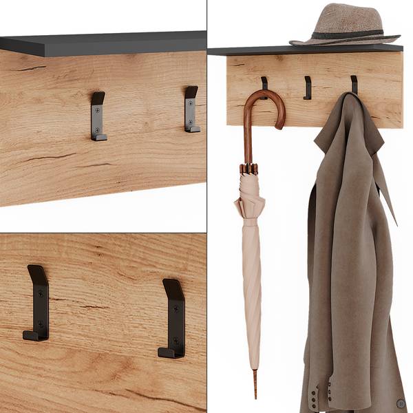 Wandkapstok Orlando 54578 bruin - grijs - plaatmateriaal op houtbasis - 60 x 22 x 18 cm