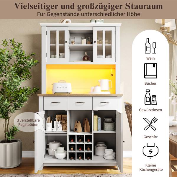 Buffetschrank GLOWGlass Ⅵ Weiß - Stahl - Klarglas - 106 x 180 x 40 cm