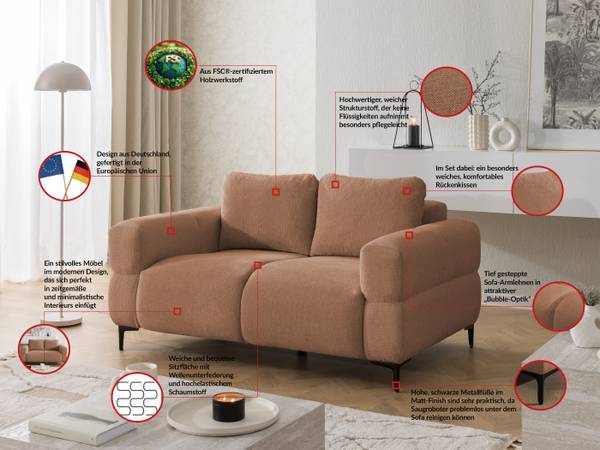 2-Sitzer-Sofa Cardea Rubinrot