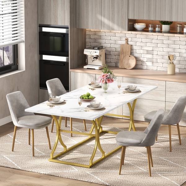 Table à manger MARBWoody Blanc - Bois manufacturé - 80 x 76 x 200 cm