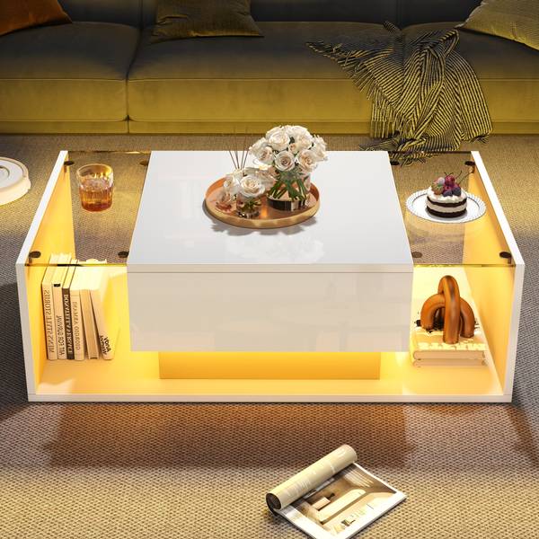 Salontafel Electra Ⅰ wit - plaatmateriaal op houtbasis - glas - 50 x 31 x 100 cm