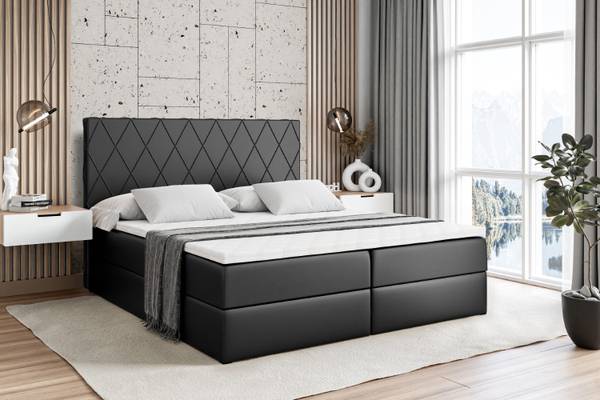 Boxspringbett LEPARO Hochglanz Schwarz - Breite: 160 cm - H4