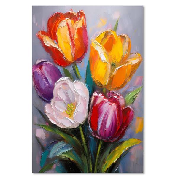 Tableau déco Tulipes fleurs peintes 70 x 100 cm