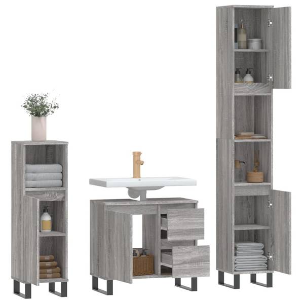 Badkamermeubelset 3030370 Set van 3 grijs - ijzer - 33 x 60 x 65 cm