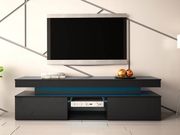 TV-Lowboard Glossa 2D 190 Schwarz - Hochglanz Schwarz