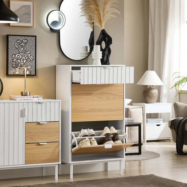 Schoenenkast FSR174-WN bruin - wit - plaatmateriaal op houtbasis - metaal - 60 x 110 x 35 cm