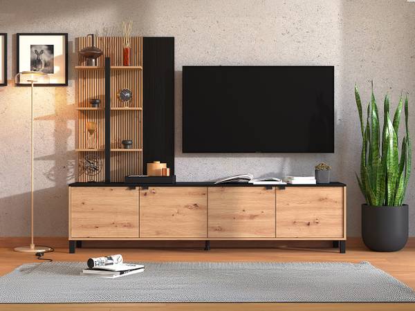TV-Wand NUJA Schwarz - Braun - Holz teilmassiv - 208 x 167 x 40 cm