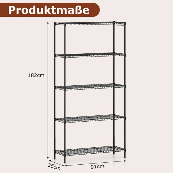 Metallregal VH34199 Schwarz - Metall - 35 x 182 x 91 cm