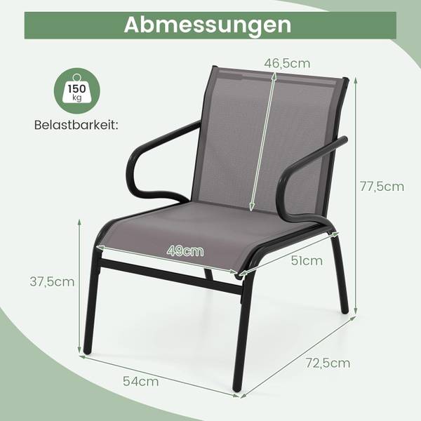 Terrassenstühle ZB34860SD-4DE(2er-Set) Grau - Textil - 54 x 78 x 73 cm
