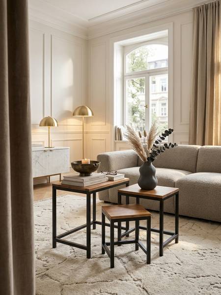 Satztisch INDI 3er-Set Braun - Sheesham - 45 x 45 x 30 cm