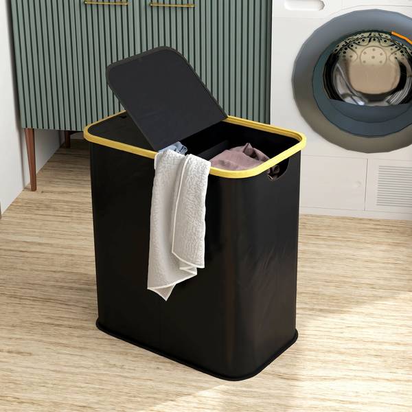 Wäschekorb 850-320V00BK Schwarz - Bambus - 34 x 59 x 54 cm