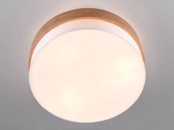 Deckenleuchte Holz Stoffschirm Weiß 50cm Holz - Weiß