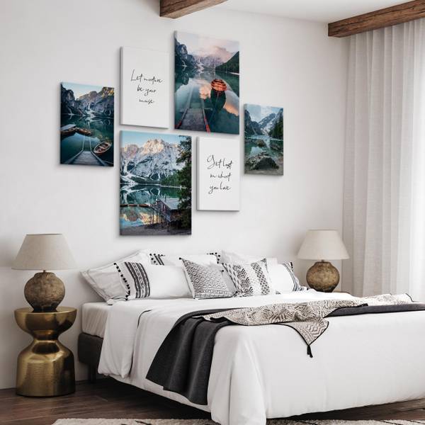 Leinwandbilder Set Zitate Landschaften Schwarz - Blau - Grün - Leinen - 90 x 80 x 80 cm