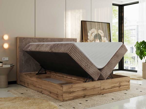 Boxspringbett WOOD CLASSIC Braun - Breite: 144 cm - H3