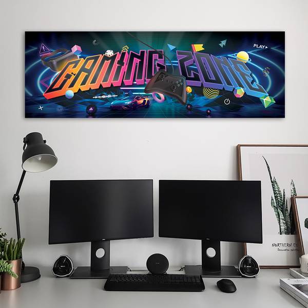 Tableau déco inscription gaming zone 90 x 30 cm