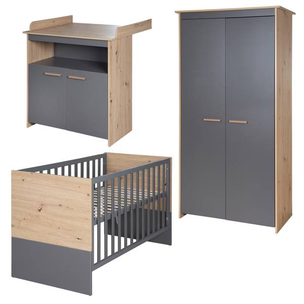 Babyzimmer Set Anna 3-teilig Grau - Eiche