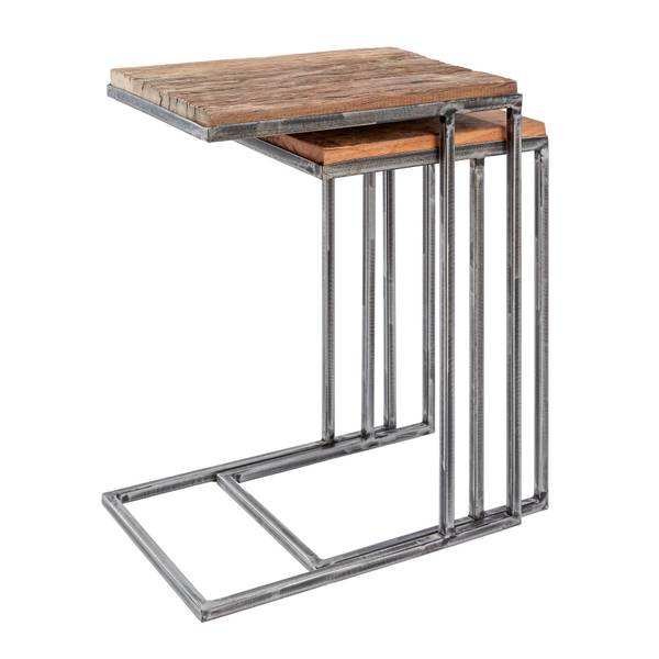 Beistelltische BARRACUDA 2er Set Schwarz - Braun - Metall - Massivholz - 45 x 60 x 32 cm