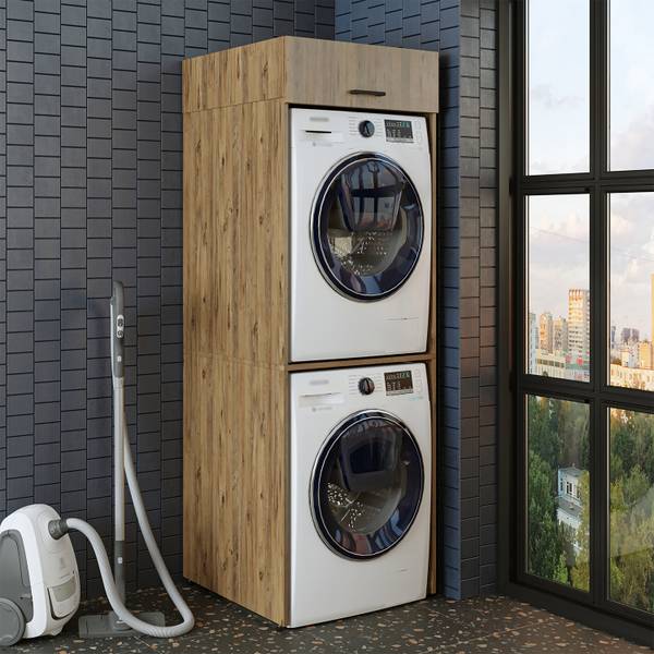 Waschmaschinenschrank DUO-II-67 Braun - Holzwerkstoff - 67 x 196 x 67 cm
