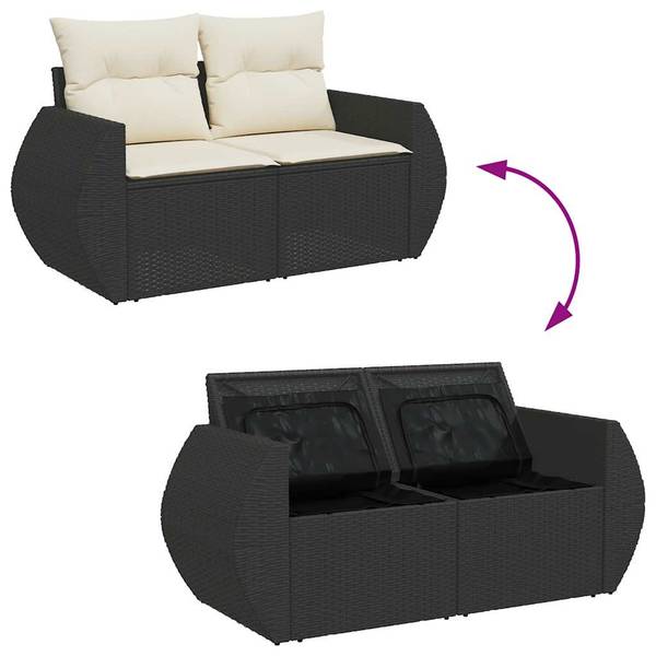 Garten-Lounge-Set 3037521-2 9-teilig Schwarz - Weiß - Polyrattan - 62 x 69 x 62 cm