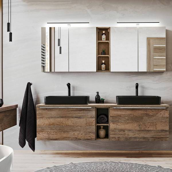 Badmöbel-Set PUEBLA-56-105 5er-Set Braun - Holzwerkstoff - 160 x 60 x 46 cm