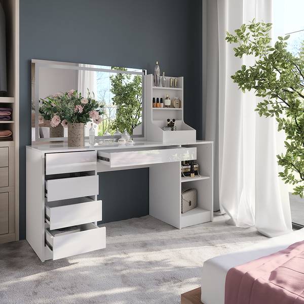 Coiffeuse Sherry 57658 lot de 3 Blanc - Bois manufacturé - 159 x 146 x 51 cm
