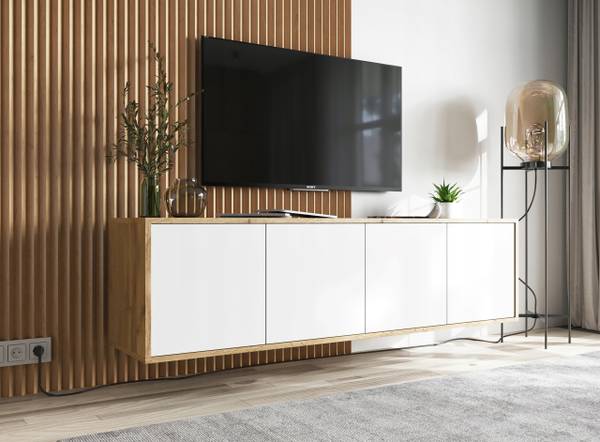 Tv-Lowboard APOLLO 2 Eiche Wotan Dekor - Weiß