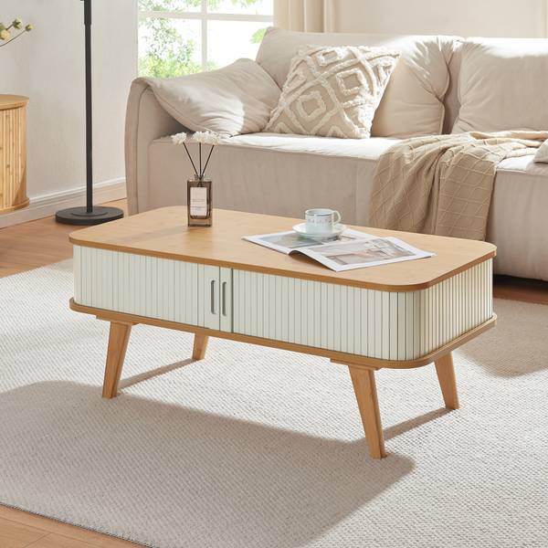 Couchtisch Tysvær Weiß - Bambus - Holzwerkstoff - 100 x 40 x 50 cm