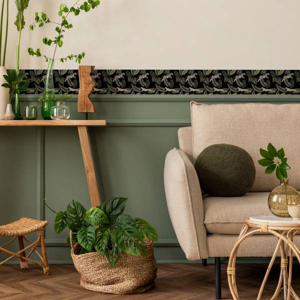 Bande Décorative ANIMAUX Sauvage Plantes Beige - Noir - Gris - Vert - Polaire - 10 x 300 x 300 cm