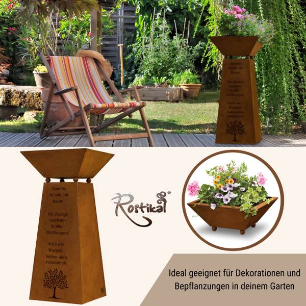Säule mit Pflanzschale Rost Metall Eisen - 27 x 72 x 35 cm