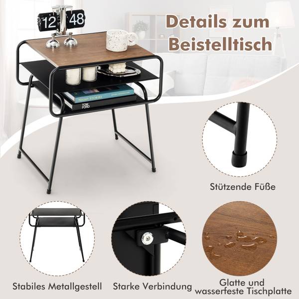 3 Ebenen Beistelltisch Schwarz - Holzwerkstoff - 40 x 55 x 50 cm