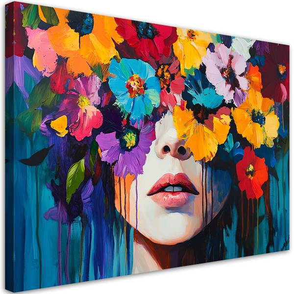 Wandbild frau mit blumen auf dem kopf kaufen