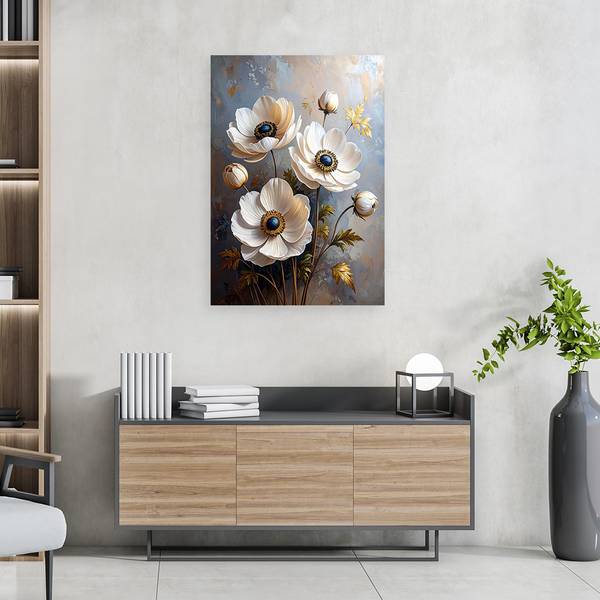 Wandbild Blumen Weiß - Polyester - 60 x 90 x 3 cm