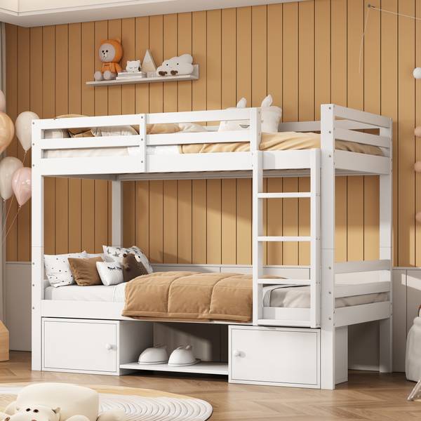 Etagenbett-O0914 Weiß - Massivholz - 95 x 158 x 205 cm