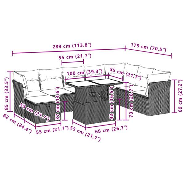 Garten-Lounge-Set 3037473-1 9-teilig Schwarz - Weiß - Polyrattan - 62 x 69 x 62 cm