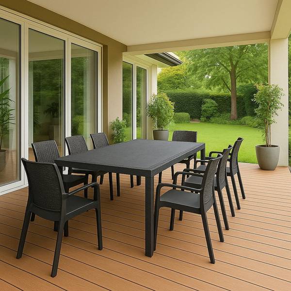Garten-Lounge-Set Arret 9-tlg Schwarz - Kunststoff - 220 x 82 x 90 cm