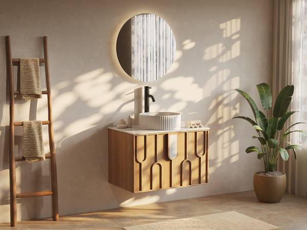 Einzelwaschtisch MERKAN Braun - Holz teilmassiv - 75 x 49 x 50 cm