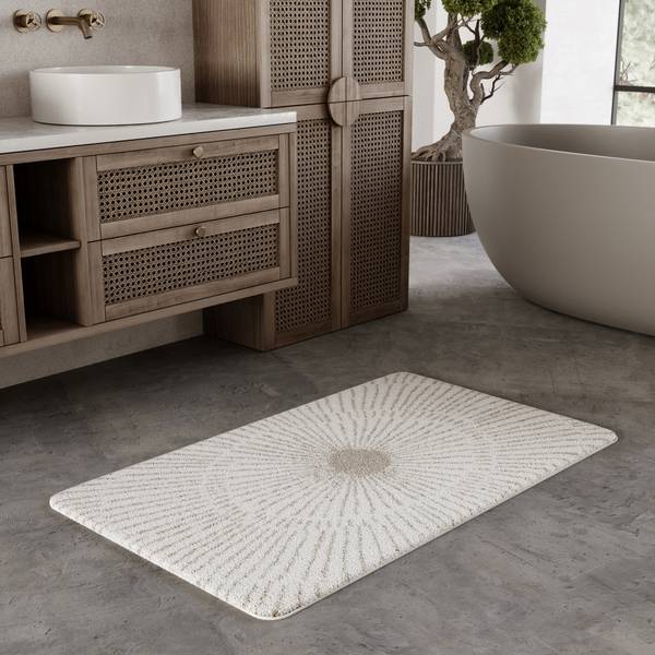 Badteppich Jasbeer Beige - Weiß - Polyester - 80 x 2 x 150 cm