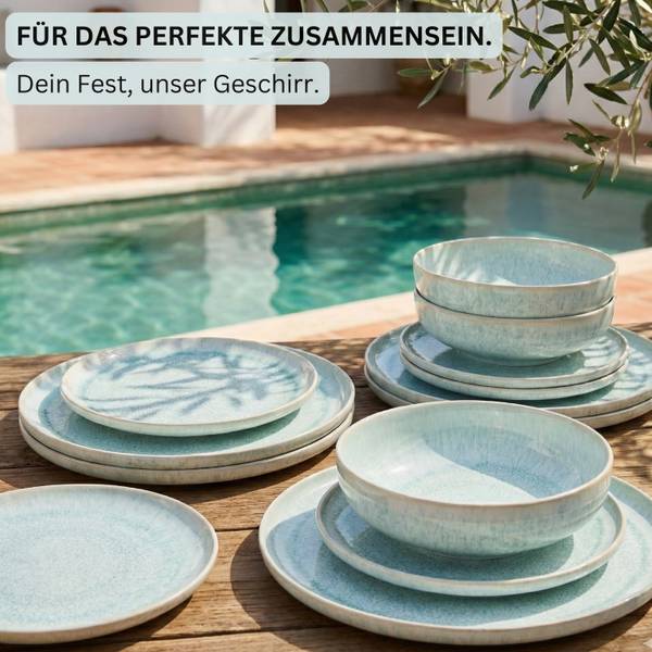 Kombiservice Paros - 16 teilig Türkis - Steingut
