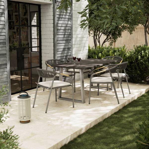 Gartentisch MAURO Grau - Metall - Massivholz - 180 x 77 x 90 cm