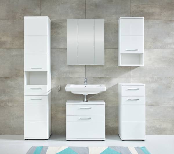 Badschrank Monte Weiß - Holz teilmassiv - 37 x 189 x 34 cm