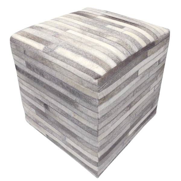 Patchwork Fellhocker Liem Weiß - Holzwerkstoff - Echtfell - 45 x 48 x 45 cm