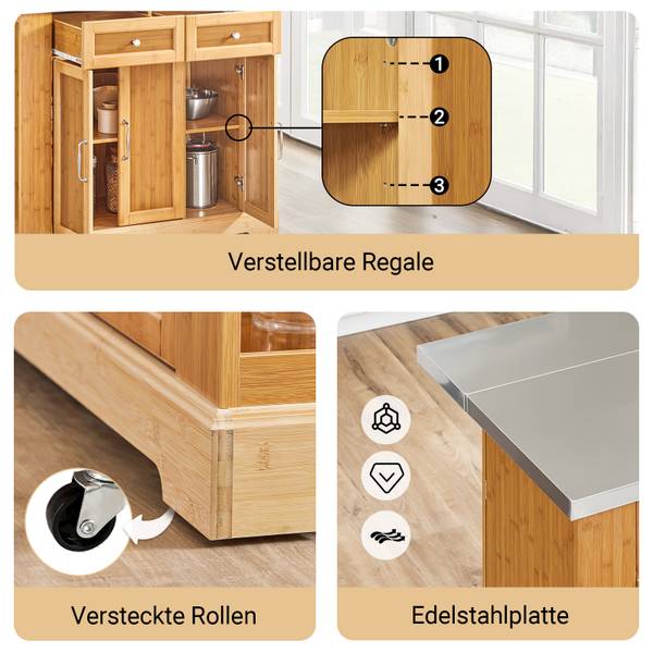 Kücheninsel FKW130-N Braun - Bambus - Holzwerkstoff - 46 x 93 x 107 cm