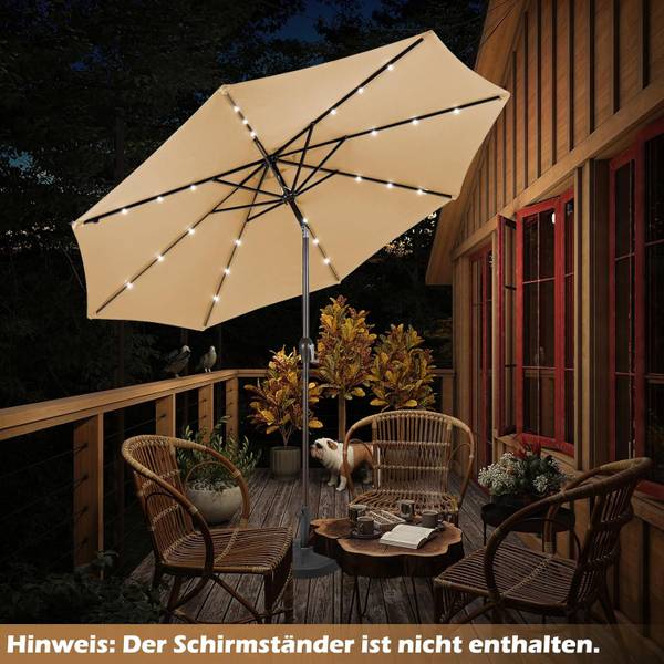 Ø300cm LED Sonnenschirm Beige - Kunststoff - 300 x 245 x 300 cm