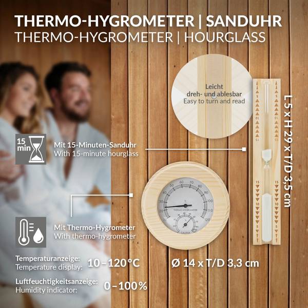 Saunazubehör-Set THERMA 4-tlg. Braun - Massivholz - 37 x 30 x 28 cm