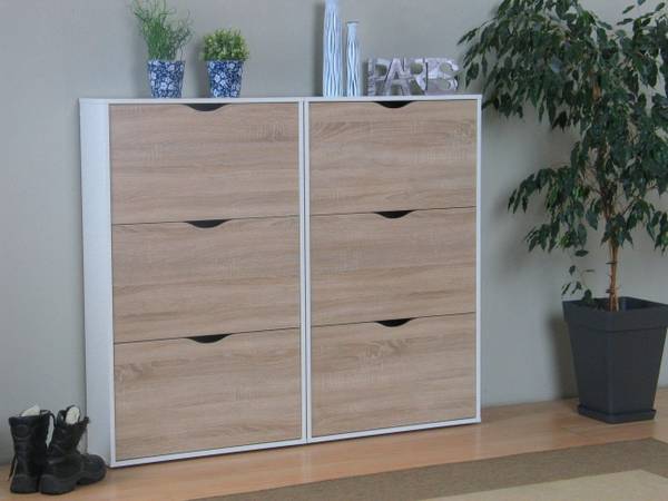 Schuhschrank Napoli Weiß - Holz teilmassiv - 141 x 139 x 24 cm