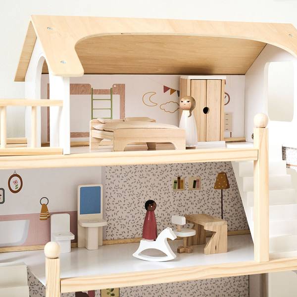 Puppenhaus BLANCHE 19 tlg Weiß - Holzwerkstoff - 32 x 81 x 61 cm