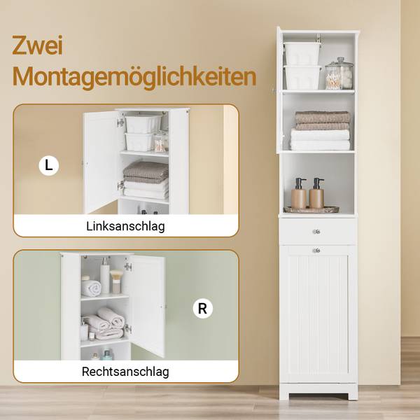 Armoire haute de salle de bain BZR216-W Blanc - Bois manufacturé - 40 x 180 x 38 cm