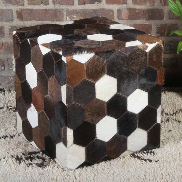 Patchwork Ledersitzkissen Vanita Braun - Holzwerkstoff - Echtfell - 45 x 48 x 45 cm